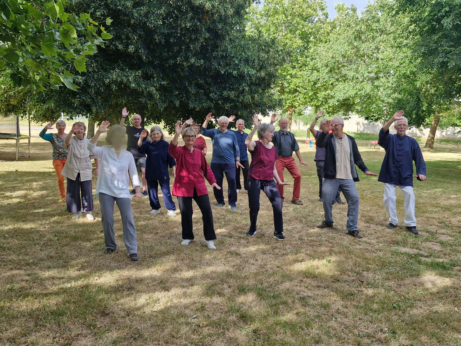 groupe de pratiquants Tai chi en position